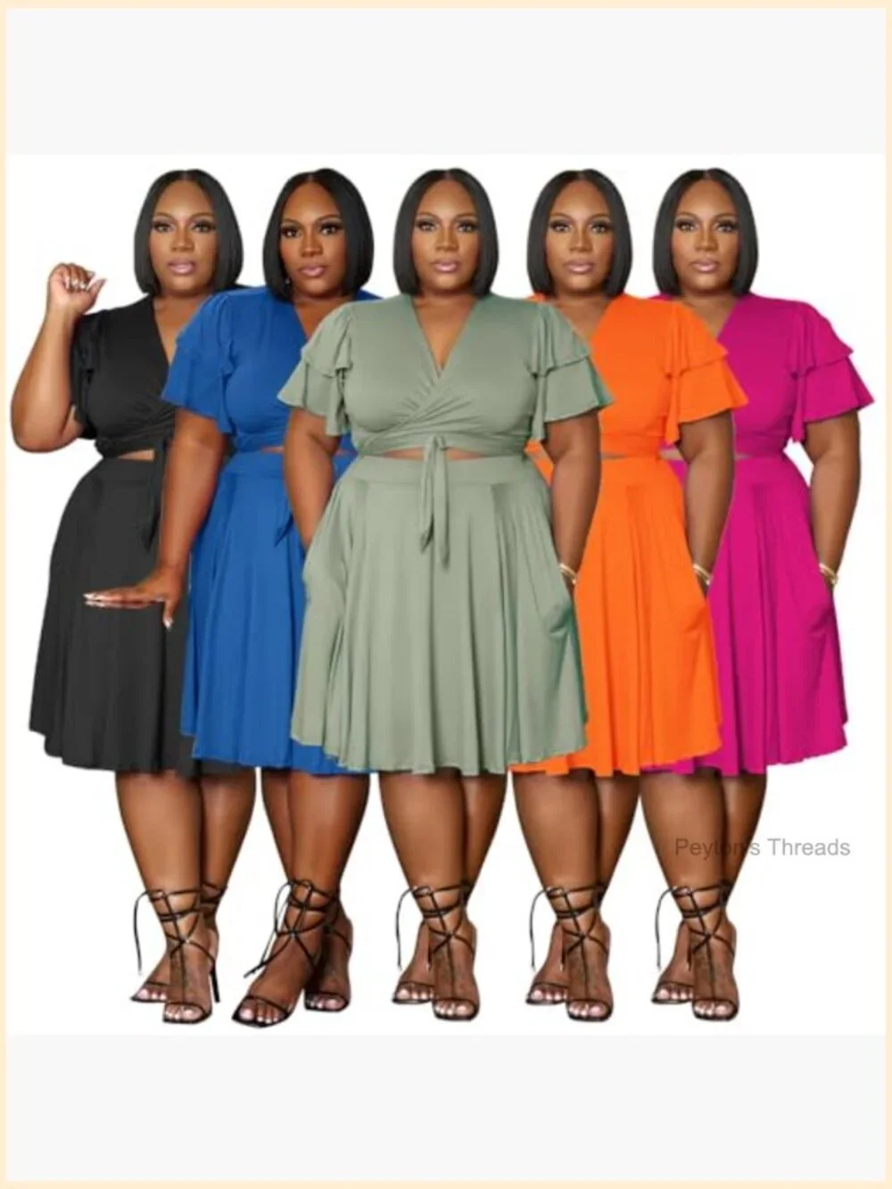 Plus Size 2 Piece Outfits Short Sleeve Crop Top and Midi Skirt Set